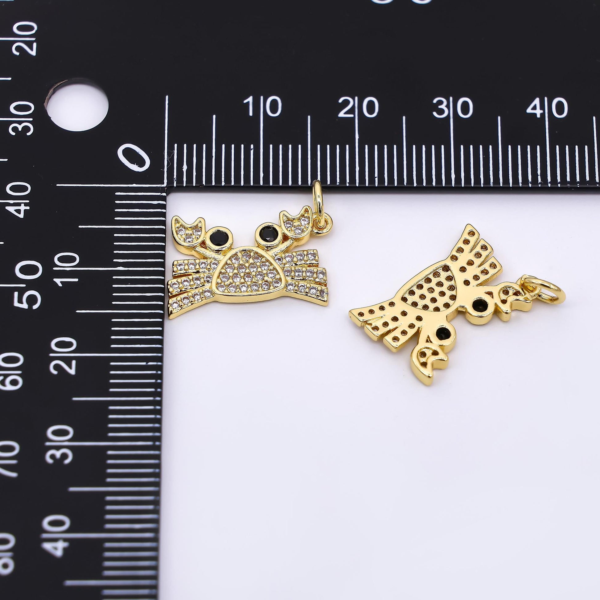 24K Gold Filled 11mm Micro Paved & Black Round CZ Sea Crab Dainty Charm | AF-539