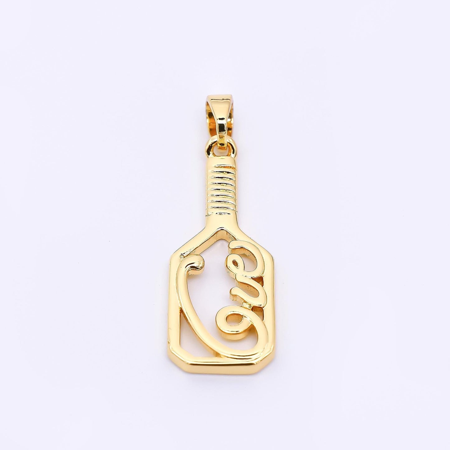 24K Gold Filled 28.5mm Micro Paved CZ Classic Paddle Pickle Ball Racket Sport Charm | AH-473