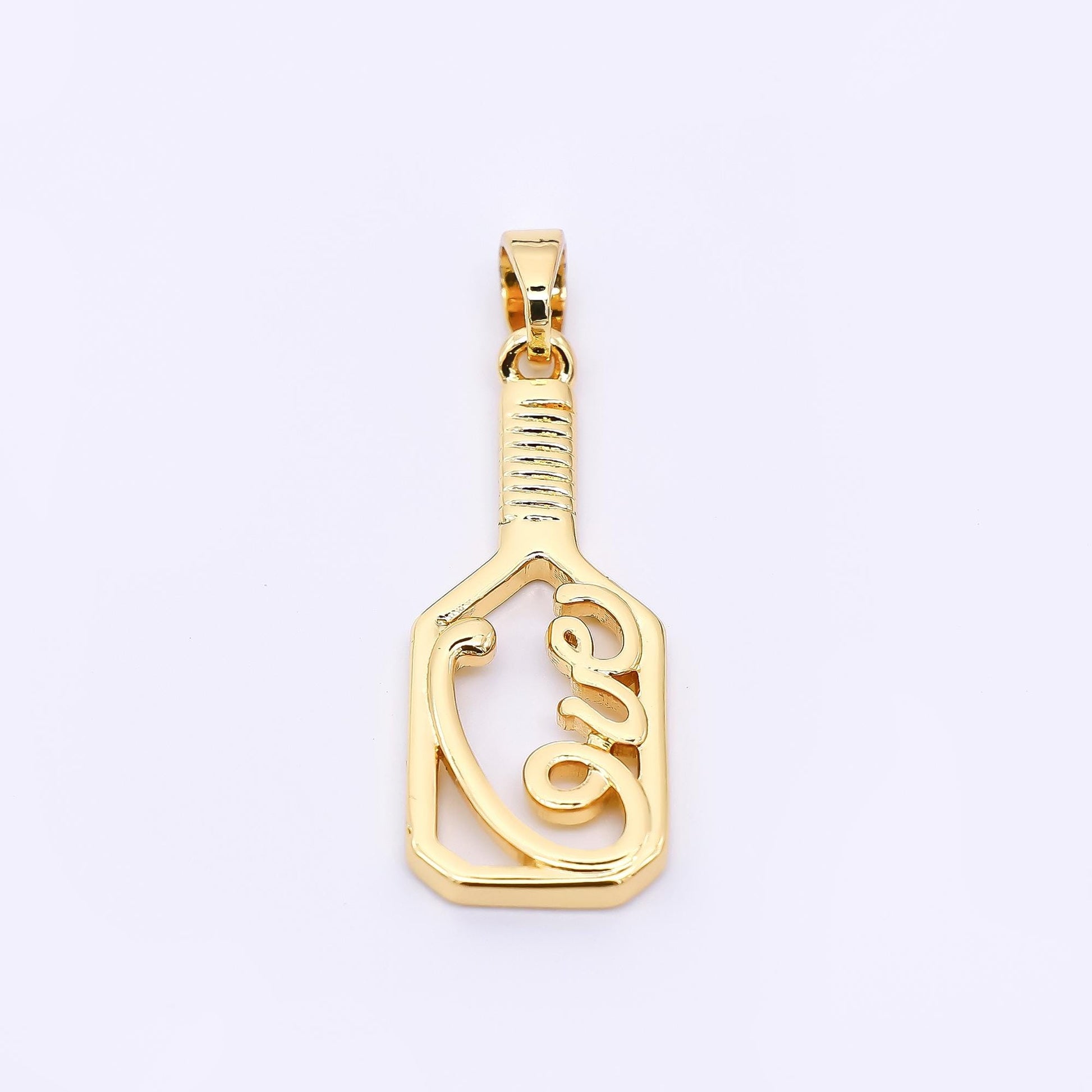 24K Gold Filled 28.5mm Micro Paved CZ Classic Paddle Pickle Ball Racket Sport Charm | AH-473