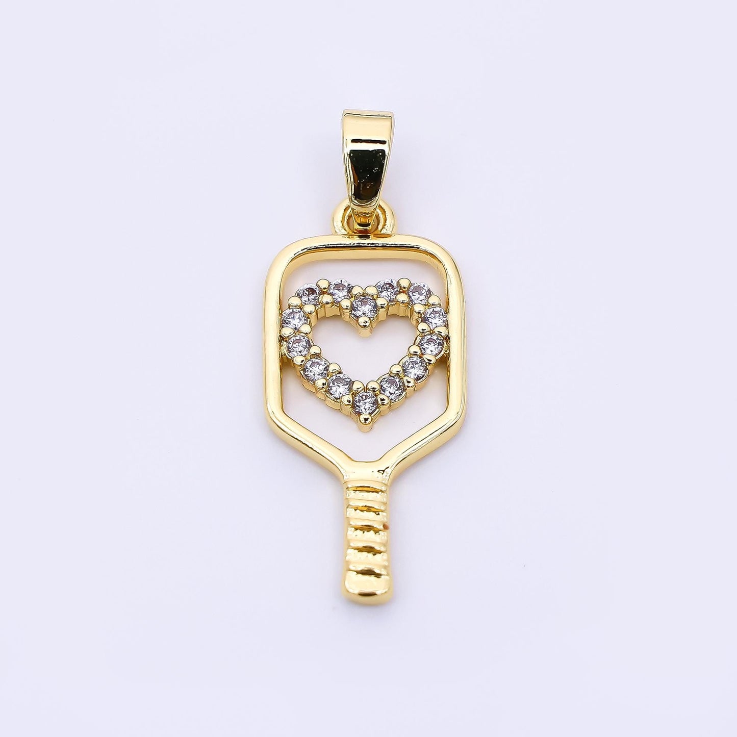24K Gold Filled 23mm Micro Paved CZ Heart for Paddle Pickle Ball Racket Sport Charm | AH-475