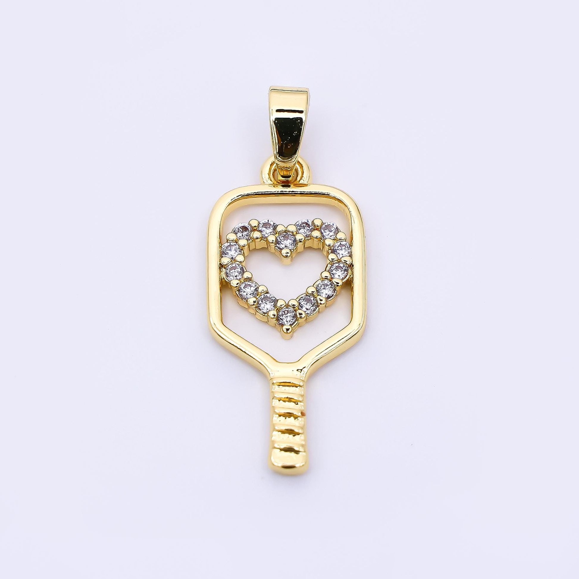 24K Gold Filled 23mm Micro Paved CZ Heart for Paddle Pickle Ball Racket Sport Charm | AH-475
