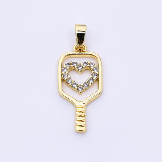 24K Gold Filled 23mm Micro Paved CZ Heart for Paddle Pickle Ball Racket Sport Charm | AH-475