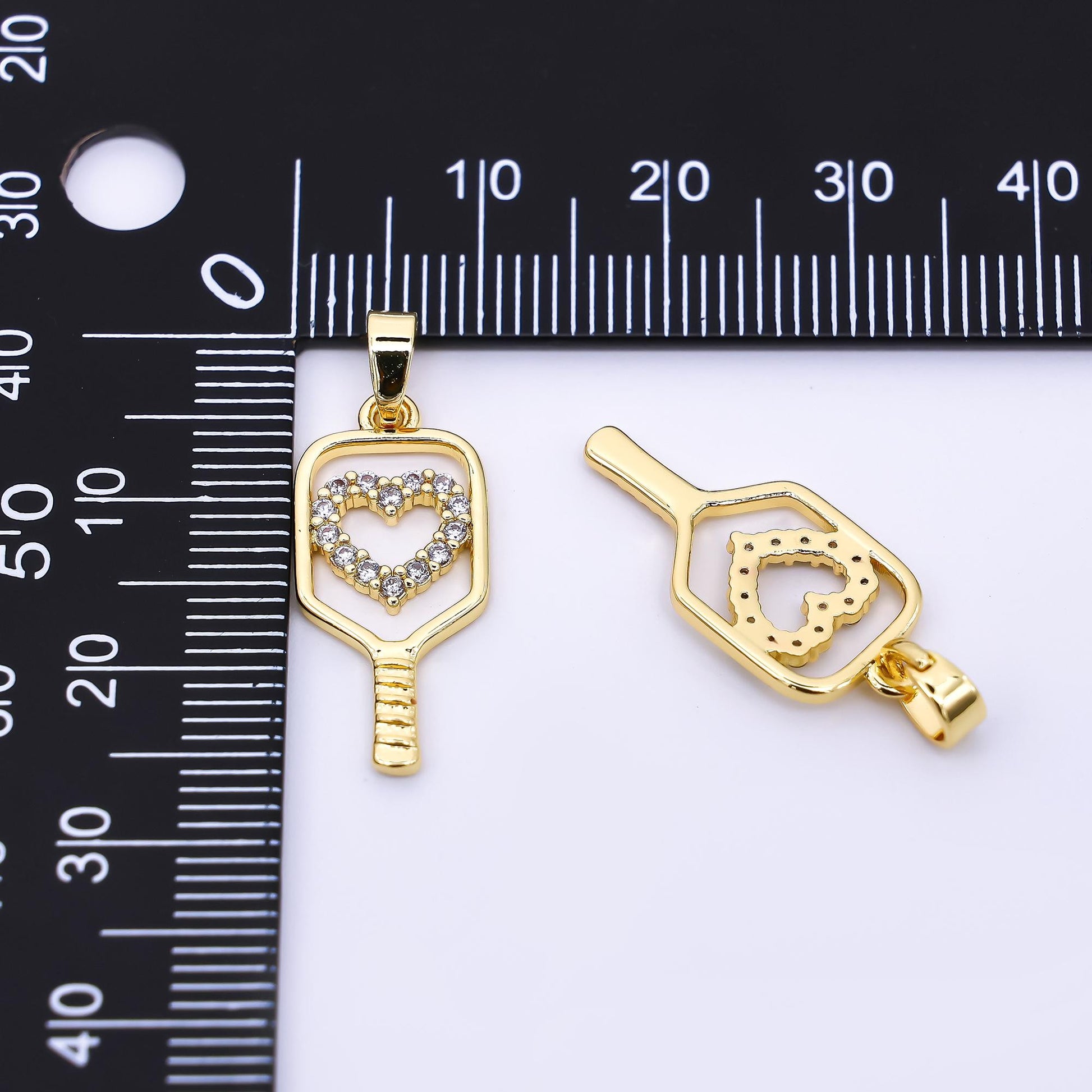 24K Gold Filled 23mm Micro Paved CZ Heart for Paddle Pickle Ball Racket Sport Charm | AH-475