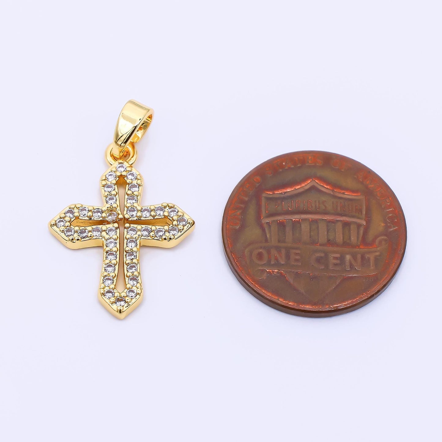 24K Gold Filled 20mm Micro Paved CZ Cross Religious Pendant | AH-471