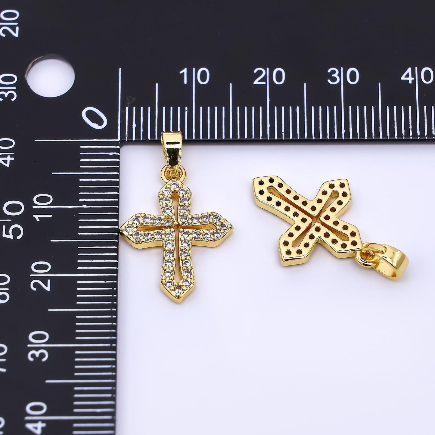 24K Gold Filled 20mm Micro Paved CZ Cross Religious Pendant | AH-471