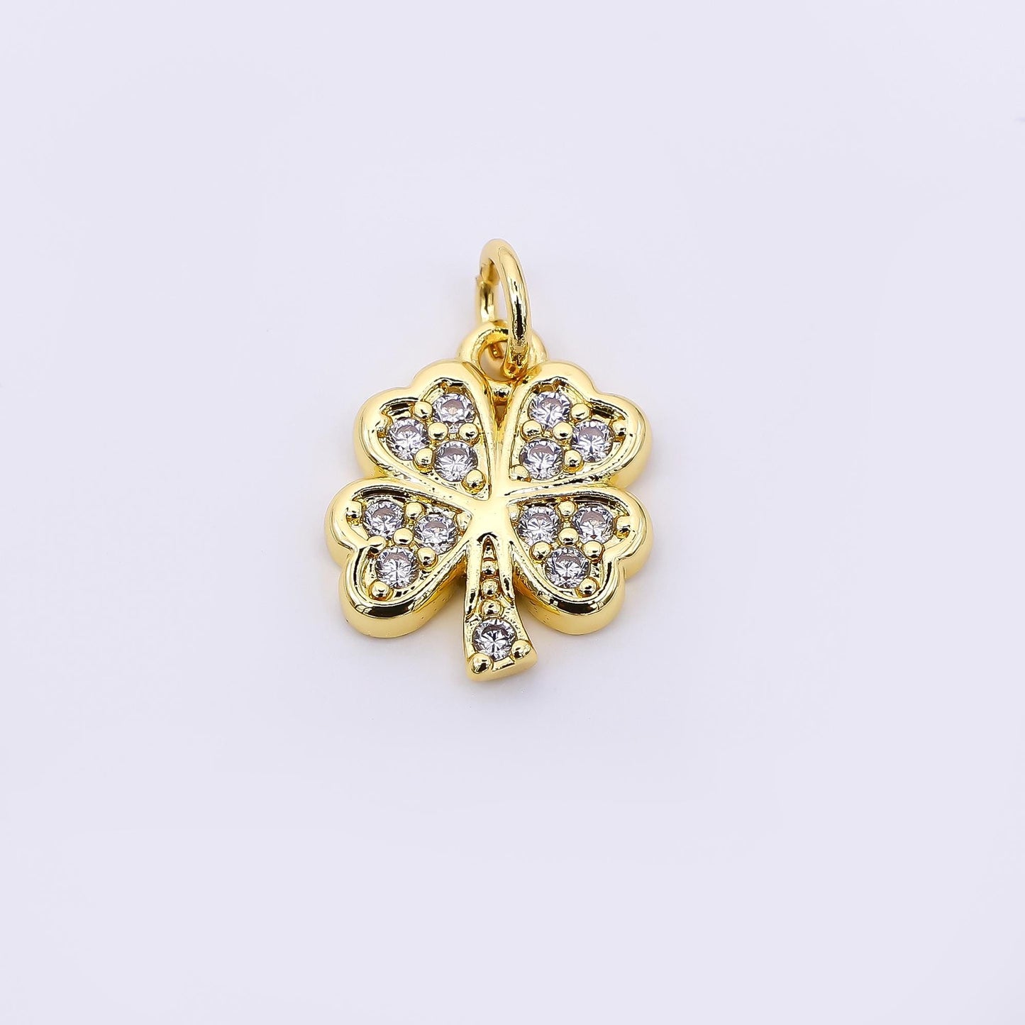 24K Gold Filled 14mm Micro Paved CZ 4-Leaves Lucky Fortune Clover Pendant | AF-536