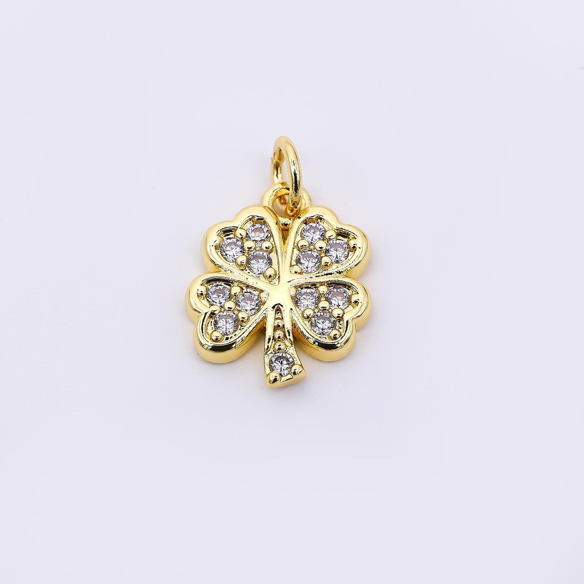 24K Gold Filled 14mm Micro Paved CZ 4-Leaves Lucky Fortune Clover Pendant | AF-536
