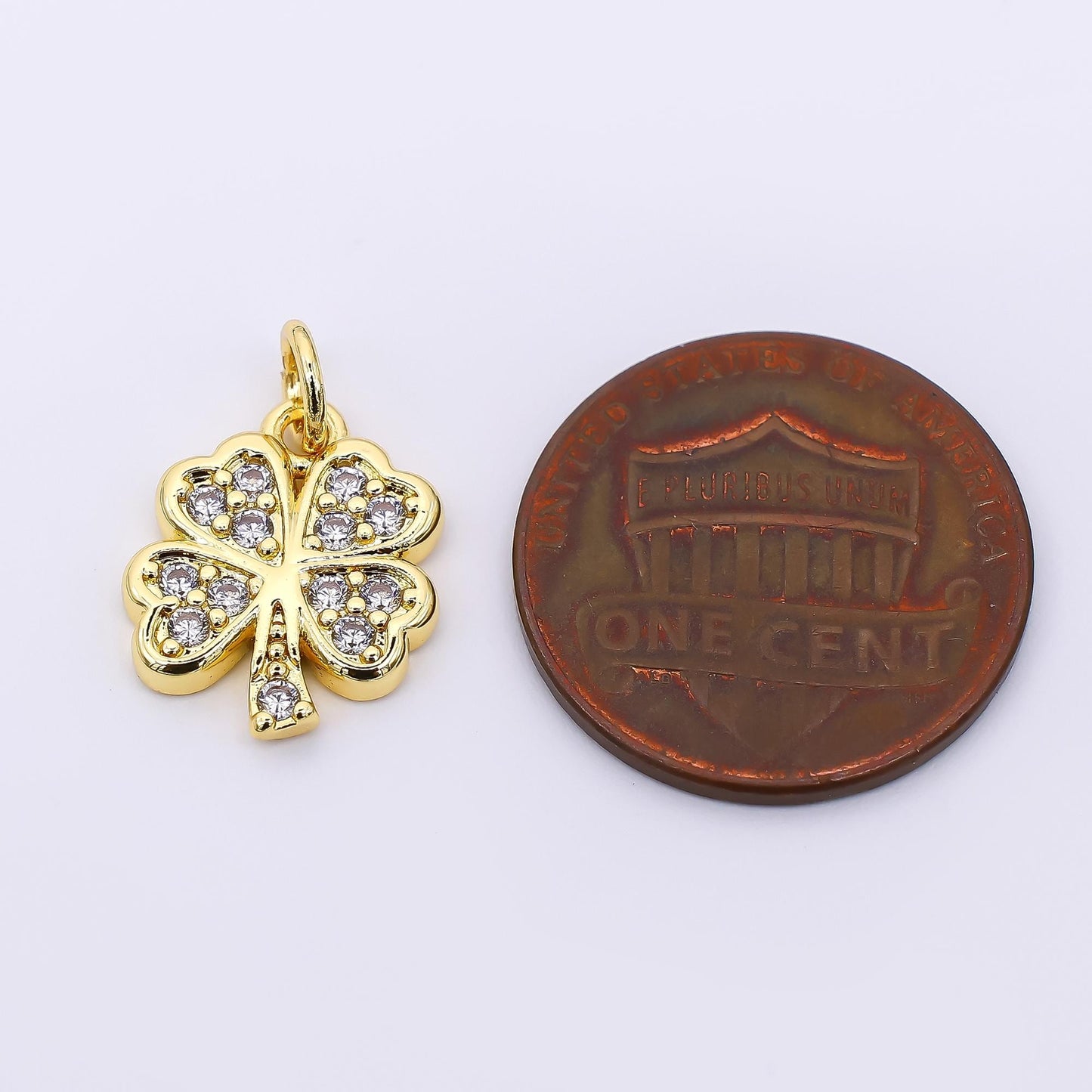 24K Gold Filled 14mm Micro Paved CZ 4-Leaves Lucky Fortune Clover Pendant | AF-536