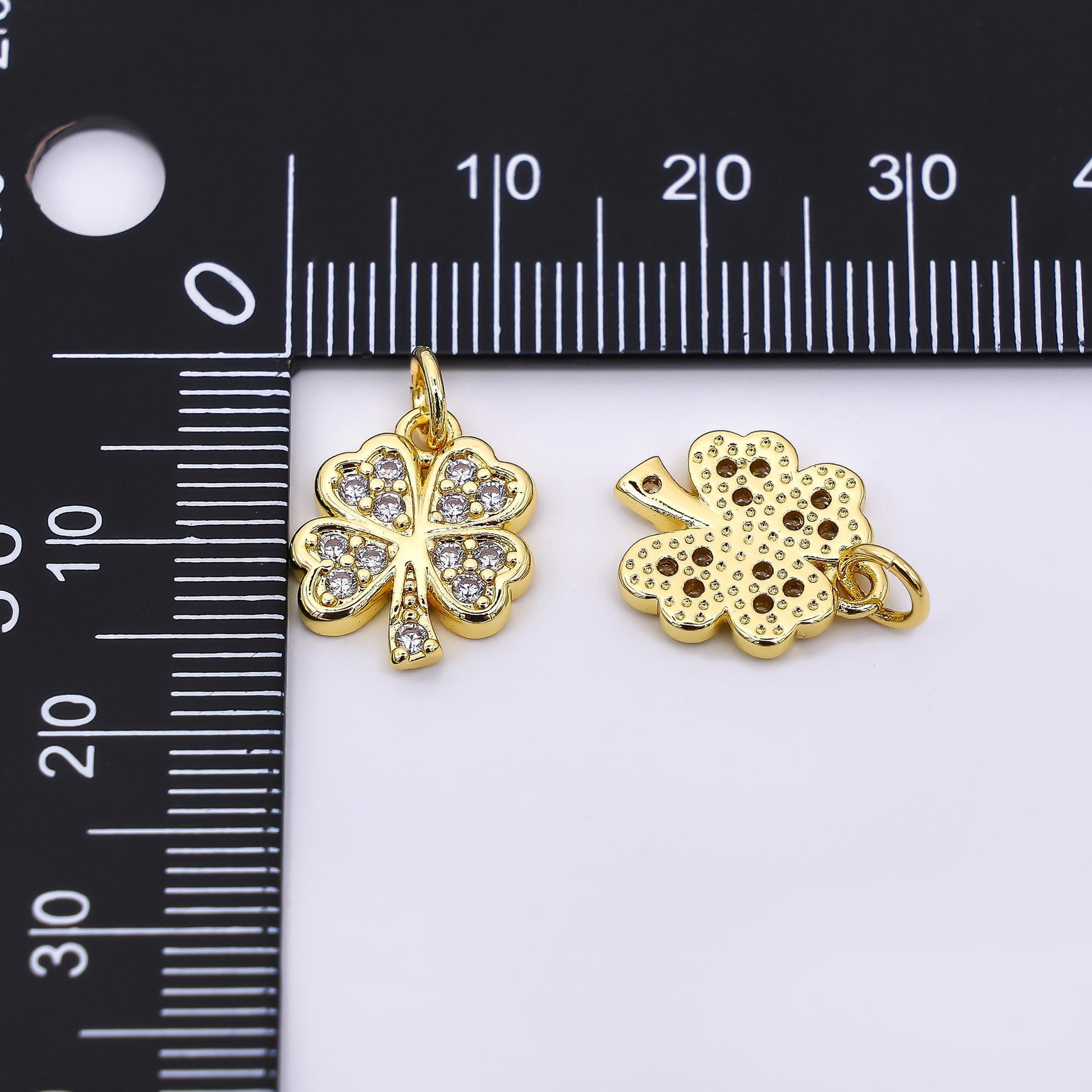 24K Gold Filled 14mm Micro Paved CZ 4-Leaves Lucky Fortune Clover Pendant | AF-536