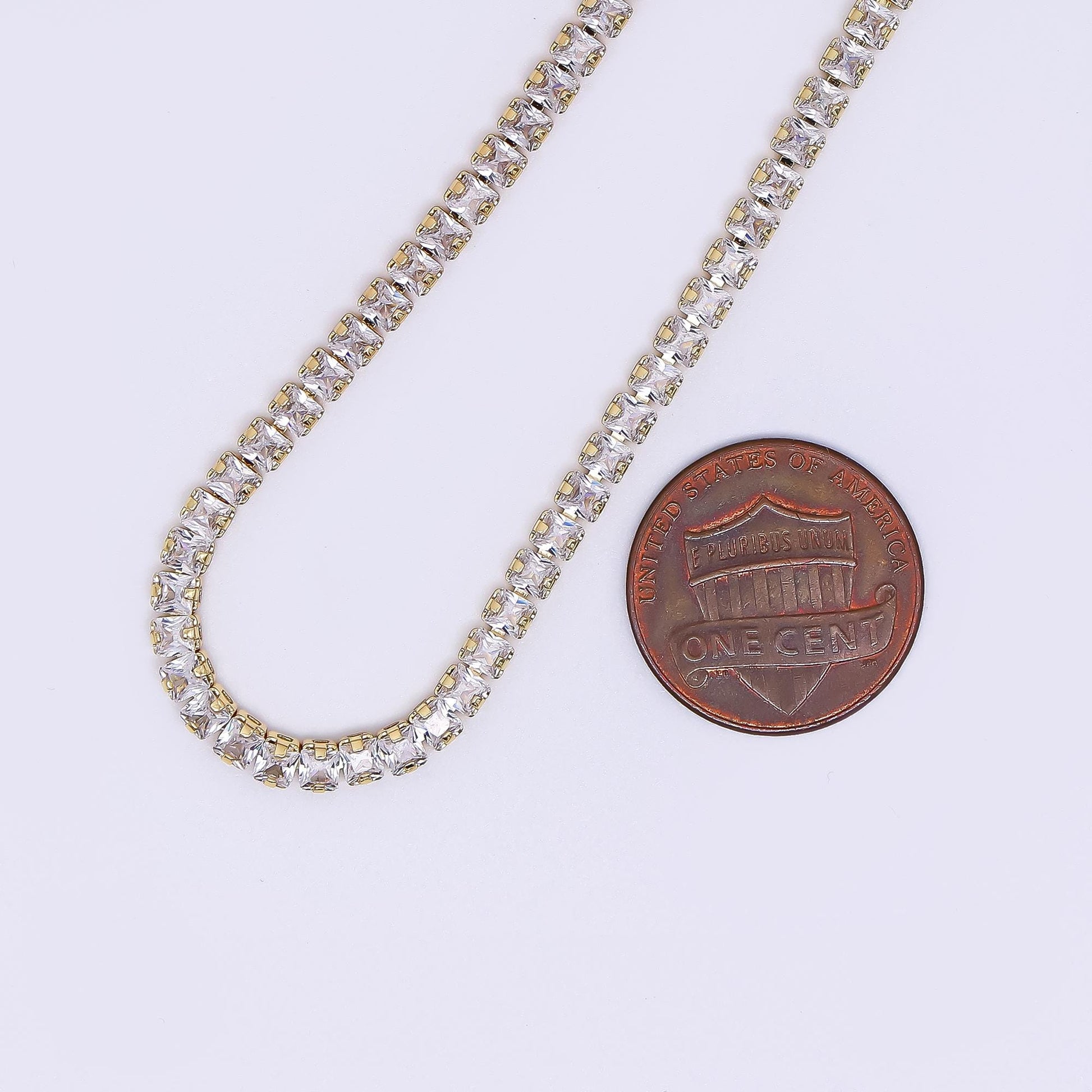 Clear Square CZ with Lobster Clasp Tennis Gold Filled CZ Necklace 16 Inch + Extender | WA-3330