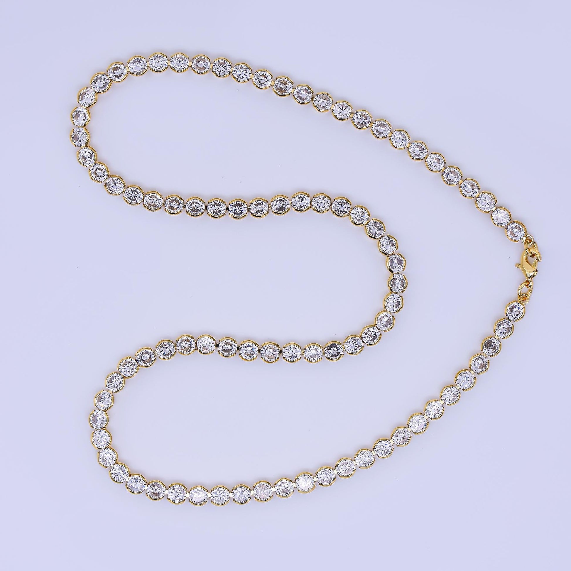 Clear Round Bezel Cubic Zirconia Tennis 16.5 inch Gold Filled CZ Necklace | WA-3768