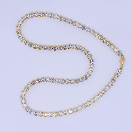Clear Round Bezel Cubic Zirconia Tennis 16.5 inch Gold Filled CZ Necklace | WA-3768