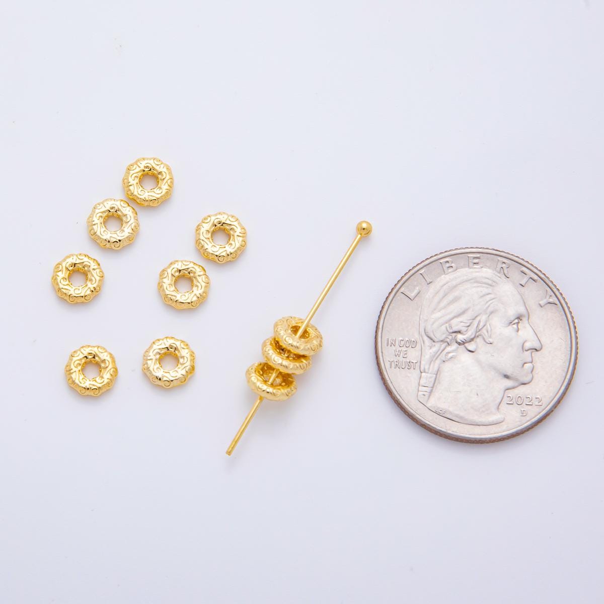 10pcs 18K Gold Filled Tiny Textured Donut Spacer Beads,Bracelet Beads,Disc Spacer Beads for Bracelet Jewelry Necklace Making Supply AF-1086