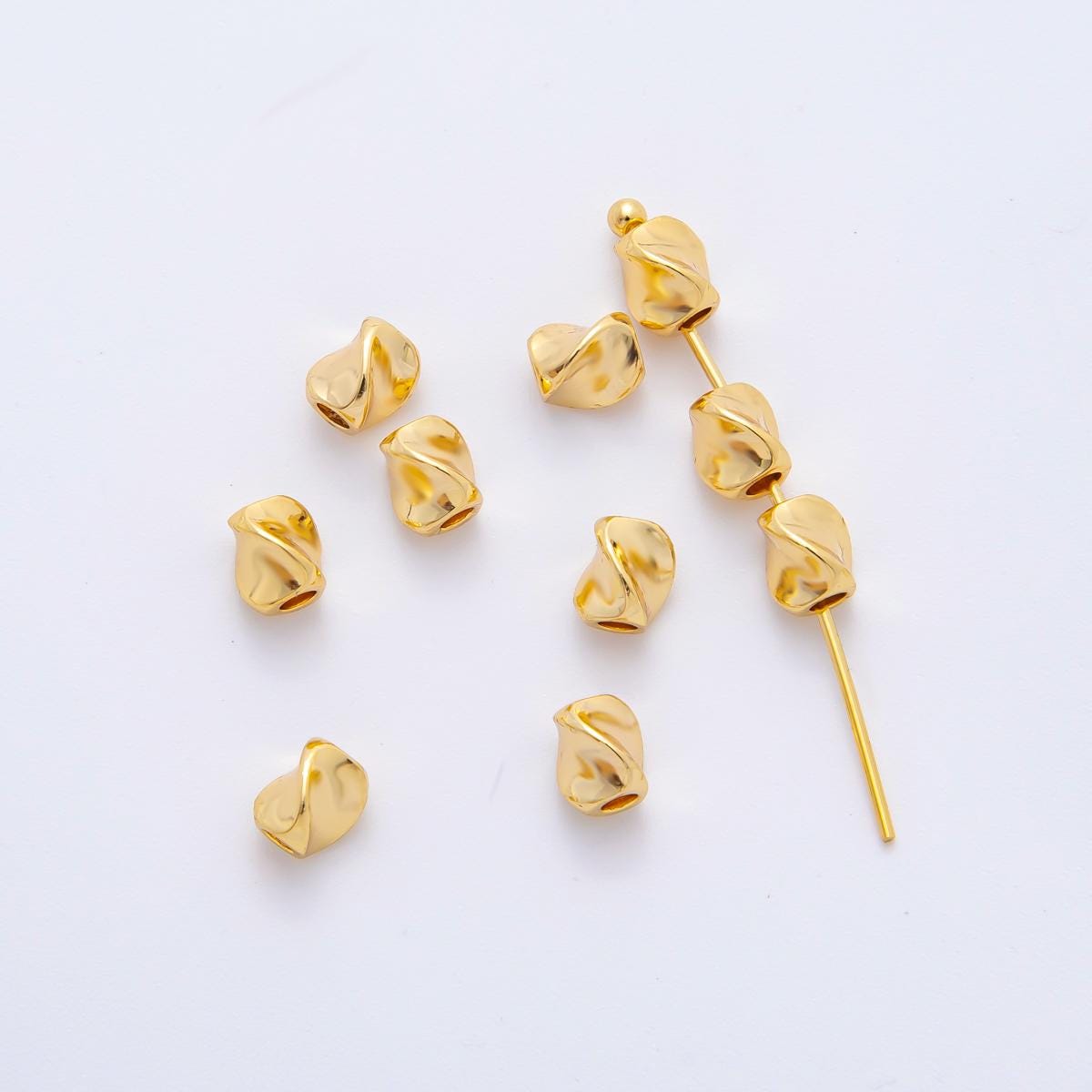 10pcs 18K Gold Filled Molten Gold Tube Spacer Beads Bracelet Beads Cylinder Spacer Beads for Bracelet Jewelry Necklace Making Supply AF-1088