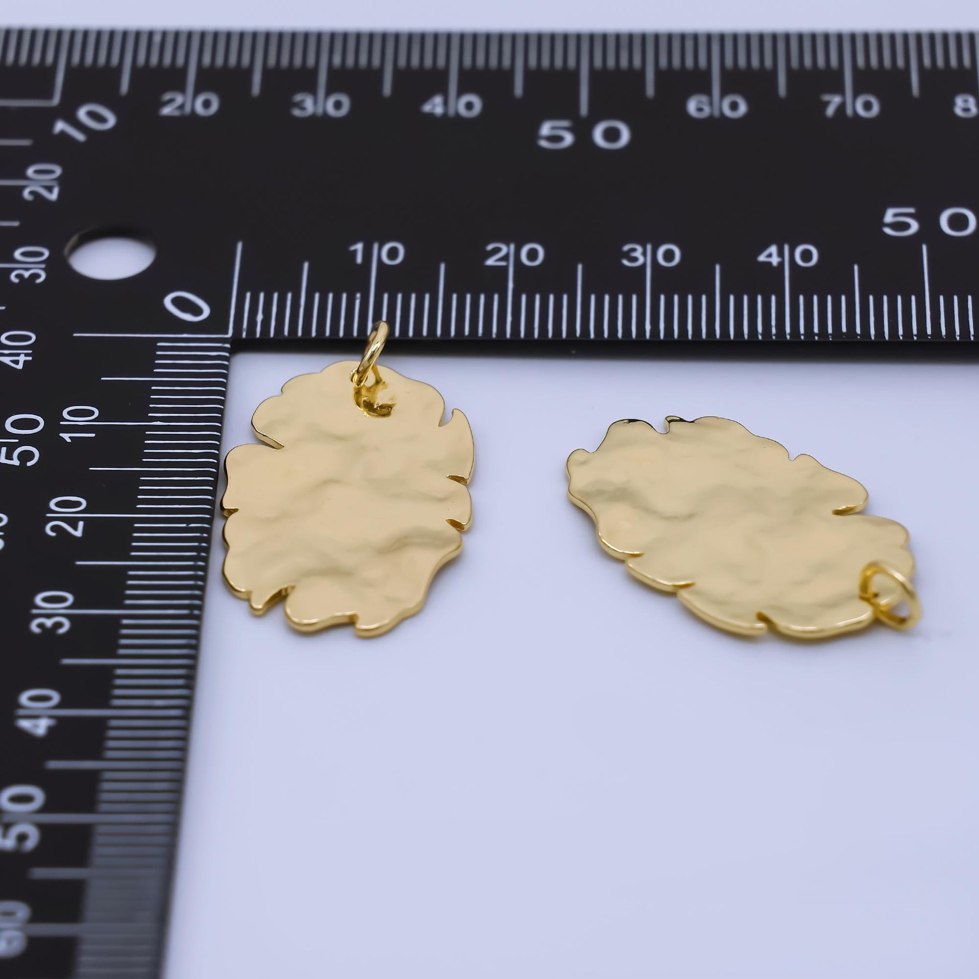 24K Gold Filled 28mm Polished Flat Dry Leaf Freeform Charm | AC1595