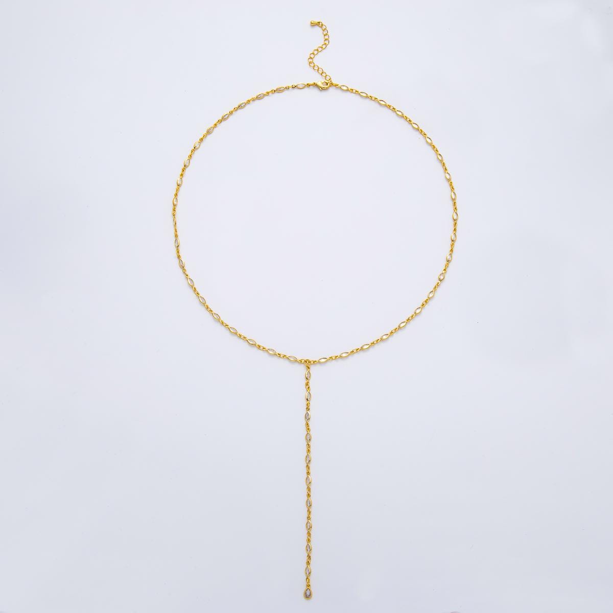 18K Gold Filled Lariat Necklace, Y Necklace, Fine CZ Necklace, Minimalist Jewelry Long Gold Necklace 19.5 inch WA-3275