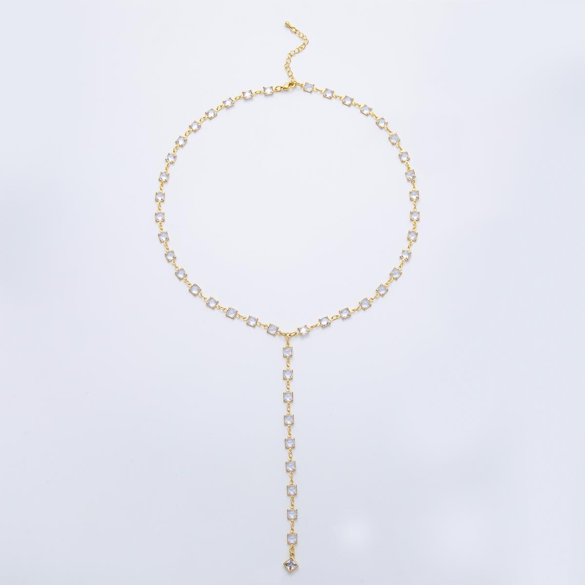 18K Gold Filled Lariat Necklace, Y Necklace, Clear, Multi Color CZ Necklace, Minimalist Jewelry Long Gold Necklace 19.5 inch WA-3274