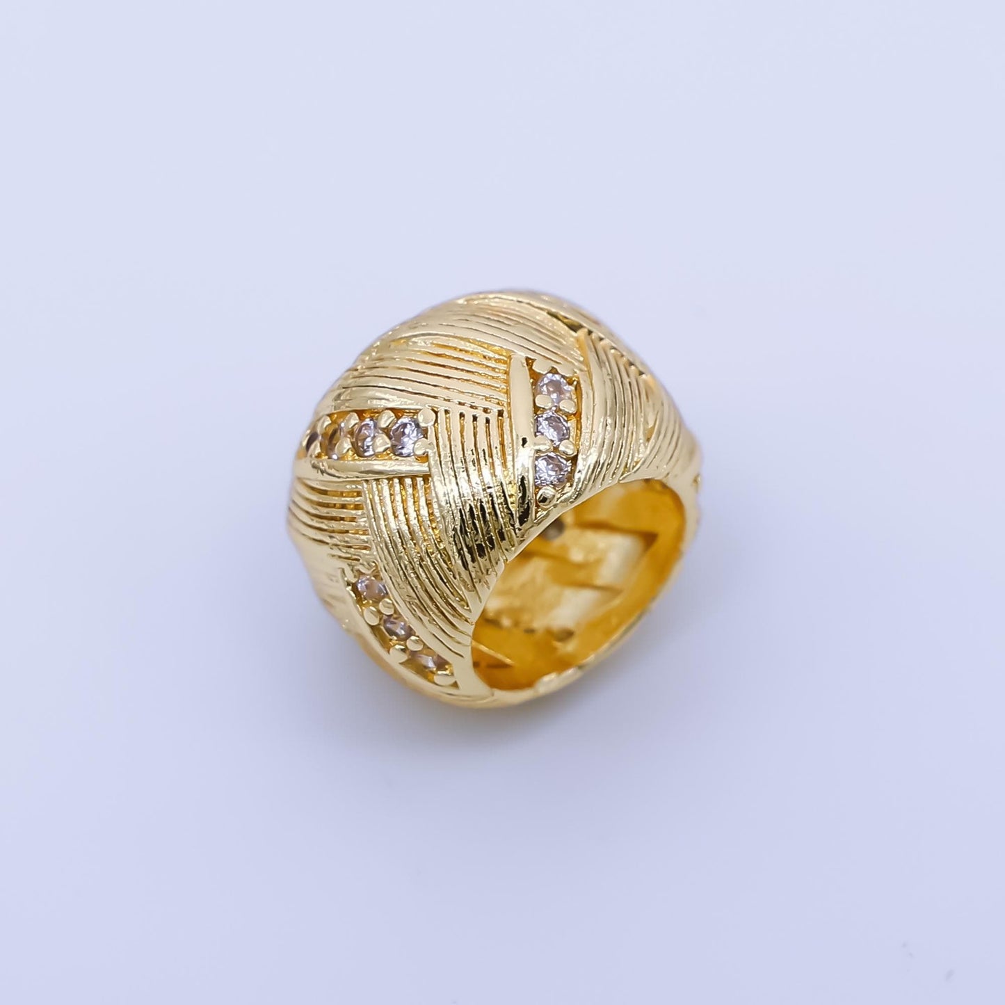 24K Gold Filled 9mm Micro Paved CZ Ribbed Textured Tube Bead Spacer | B479