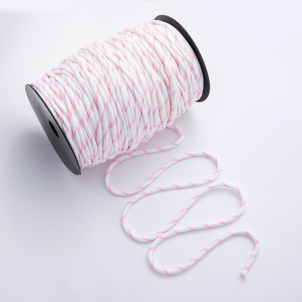 Jewelry Making Round Cords, Polyester & Spandex Cord Ropes 5mm White Pink Braided Rope by Yards | ROLL-1754