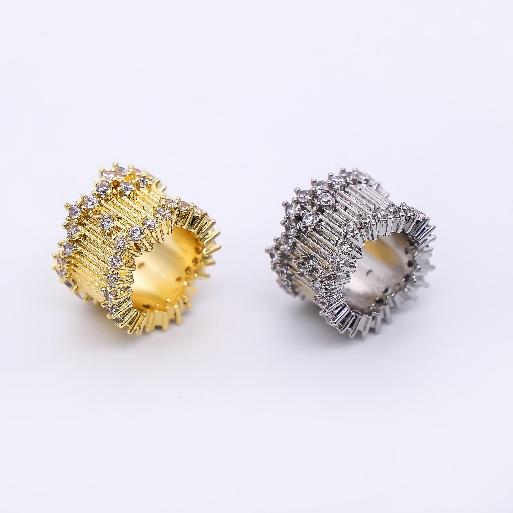 24K Gold Filled 8mm Micro Paved CZ Stellar Barrel Bead Spacer in Gold & Silver | B480