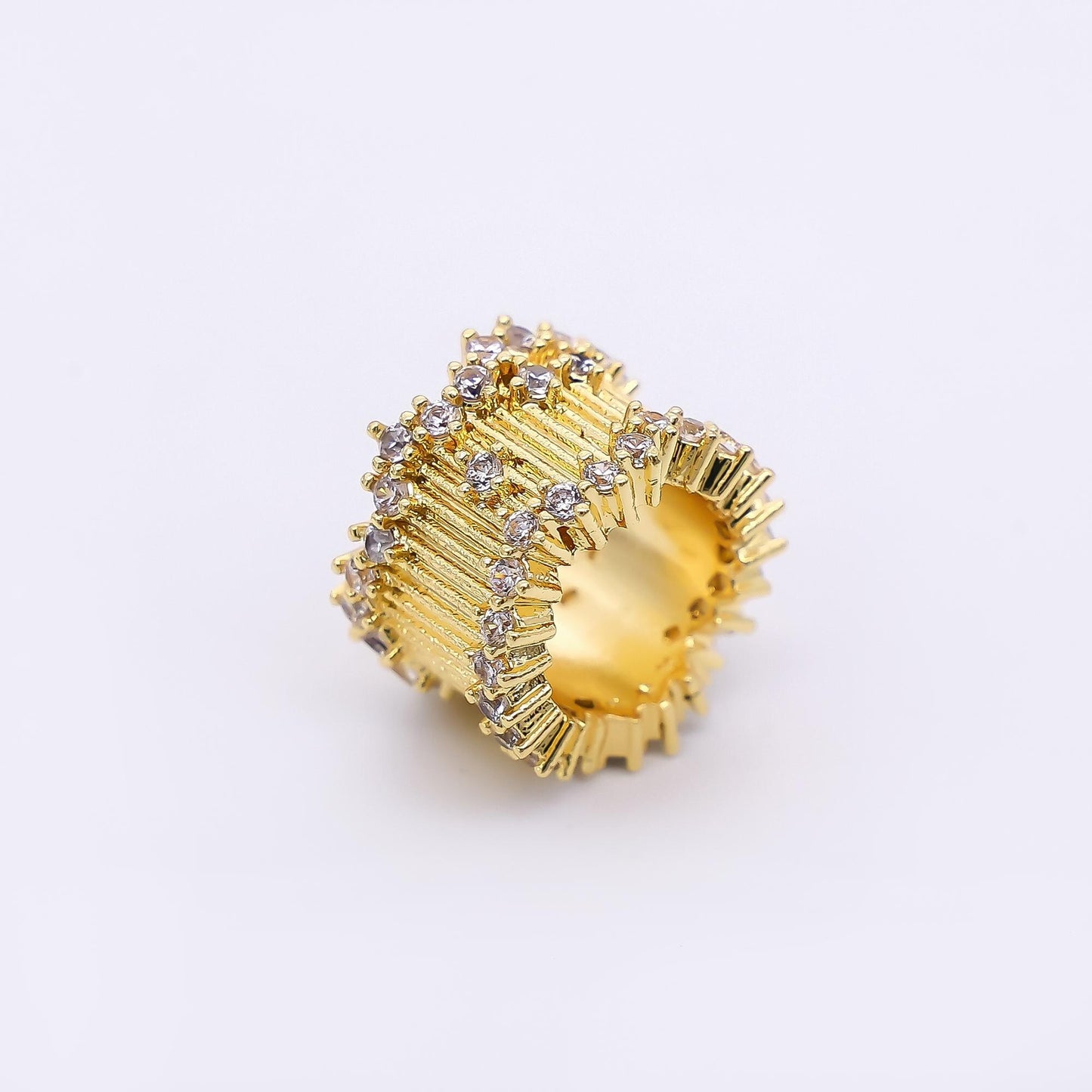 24K Gold Filled 8mm Micro Paved CZ Stellar Barrel Bead Spacer in Gold & Silver | B480