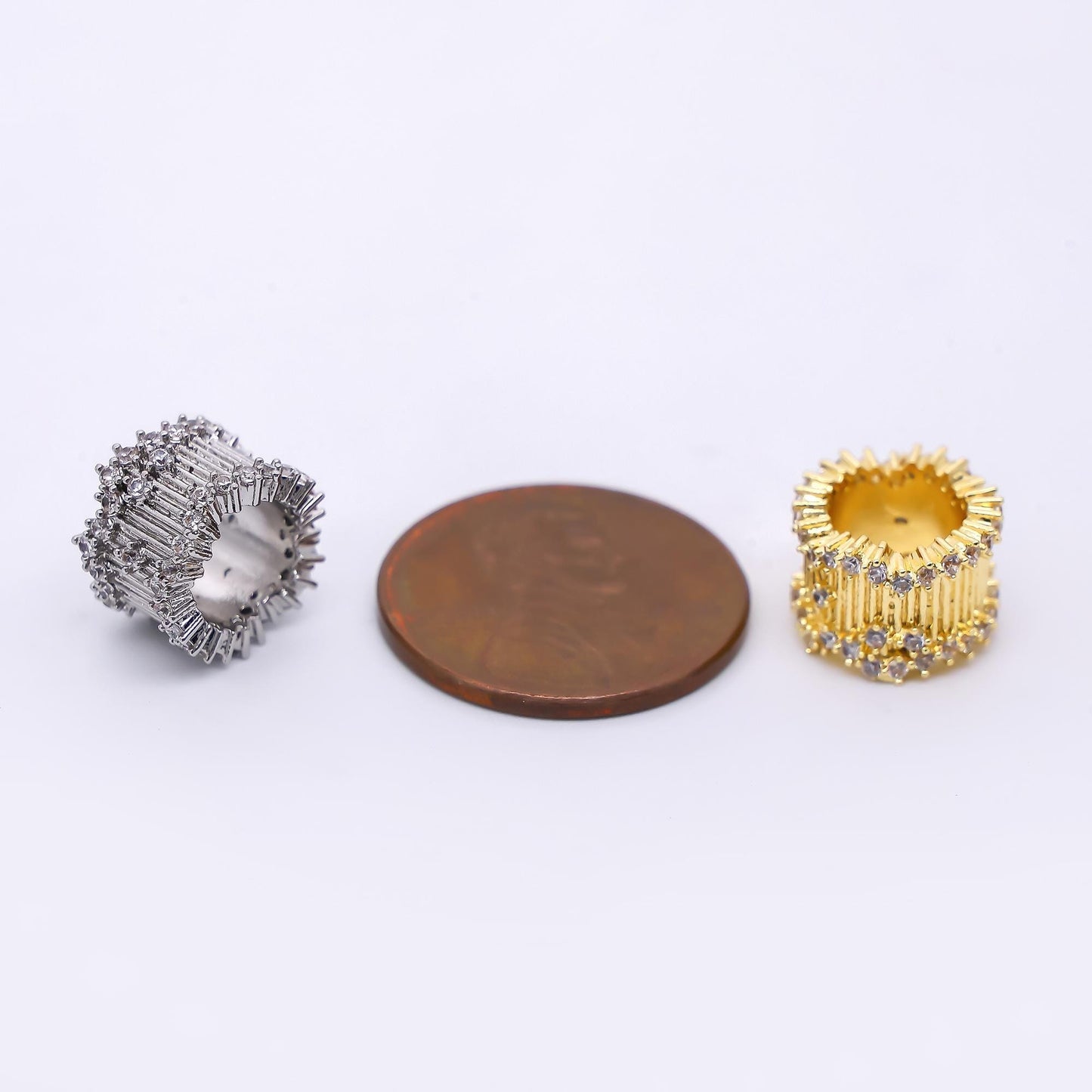 24K Gold Filled 8mm Micro Paved CZ Stellar Barrel Bead Spacer in Gold & Silver | B480