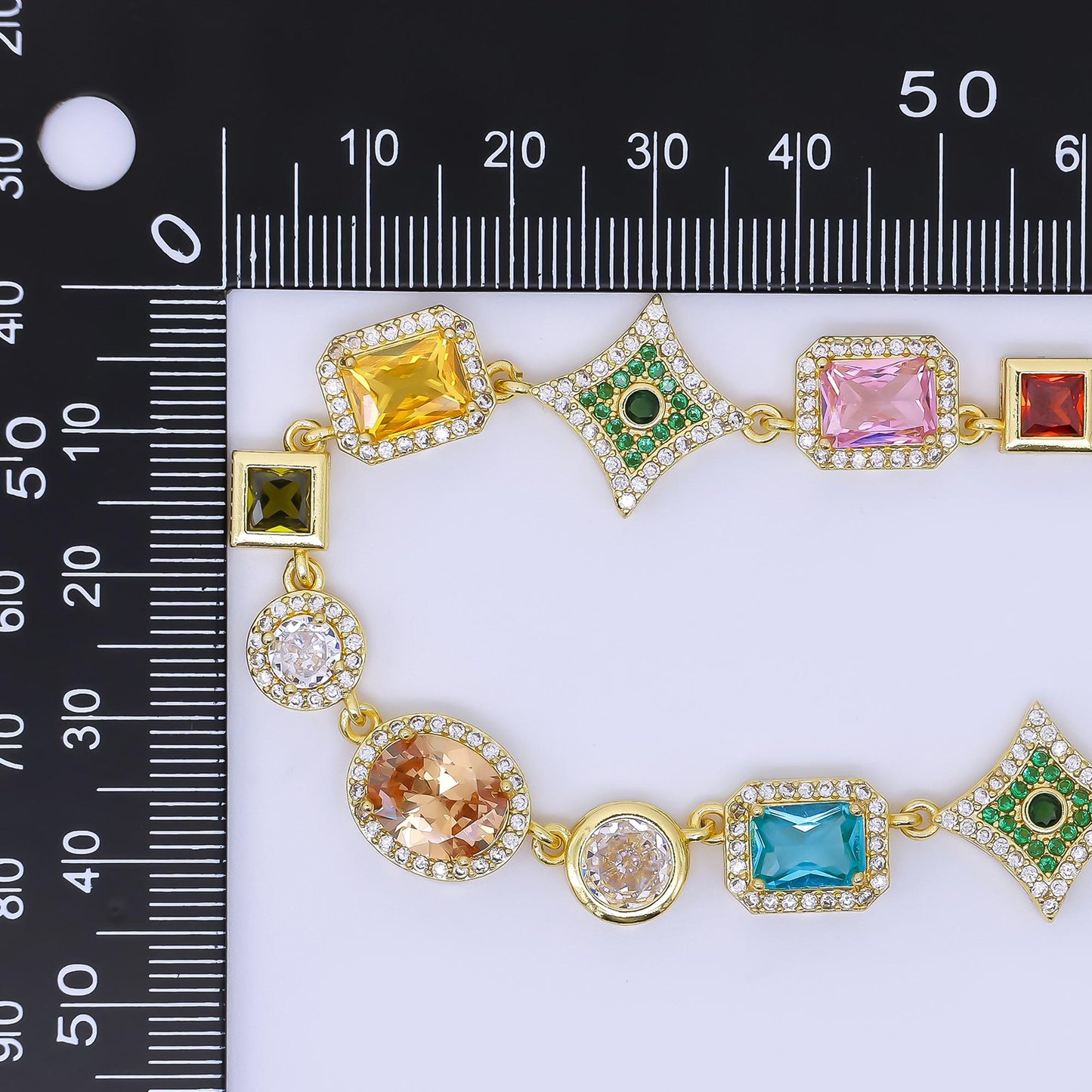 Gold necklace colorful rectangle cz necklace + extender | wa-02556