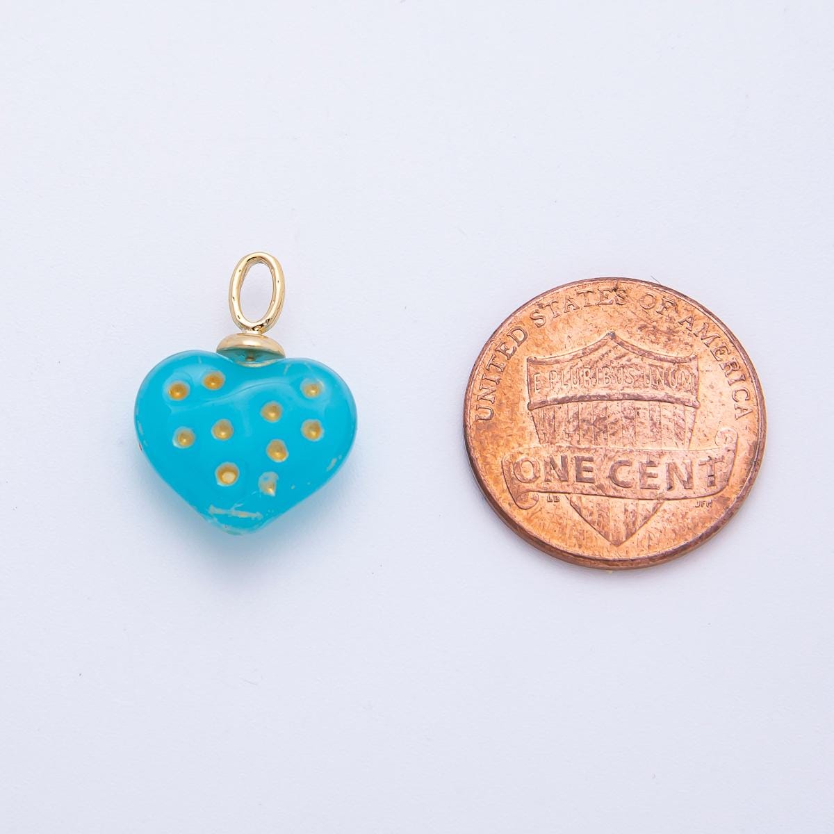 Dainty Blue Czech Glass Beads Heart Charm pendant miniature gold Love charm for Valentine necklace jewelry supply AF-A1349