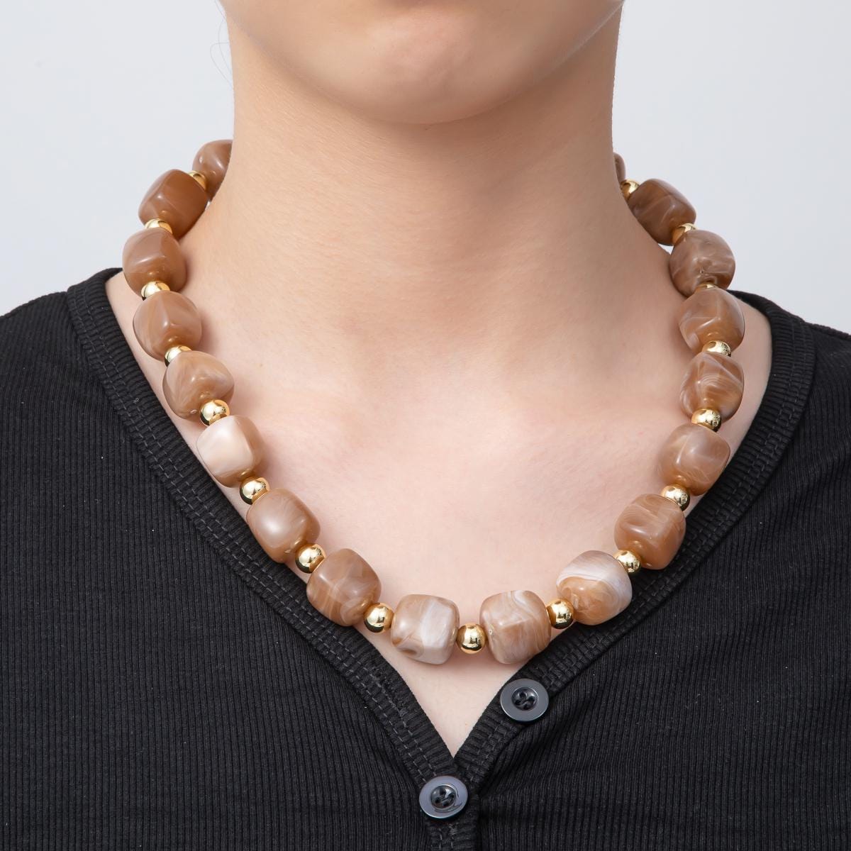 Chunky 8mm Gemstone Bead 19.6 Inch Handmade 18K Gold Filled Clusted Beaded Necklace | WA-3484