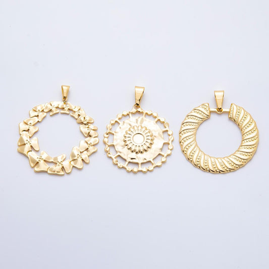Big Sun Medallion Pendant PVD Gold Stainless Steel Celestial Jewelry Charm for Statement Necklace | P-759
