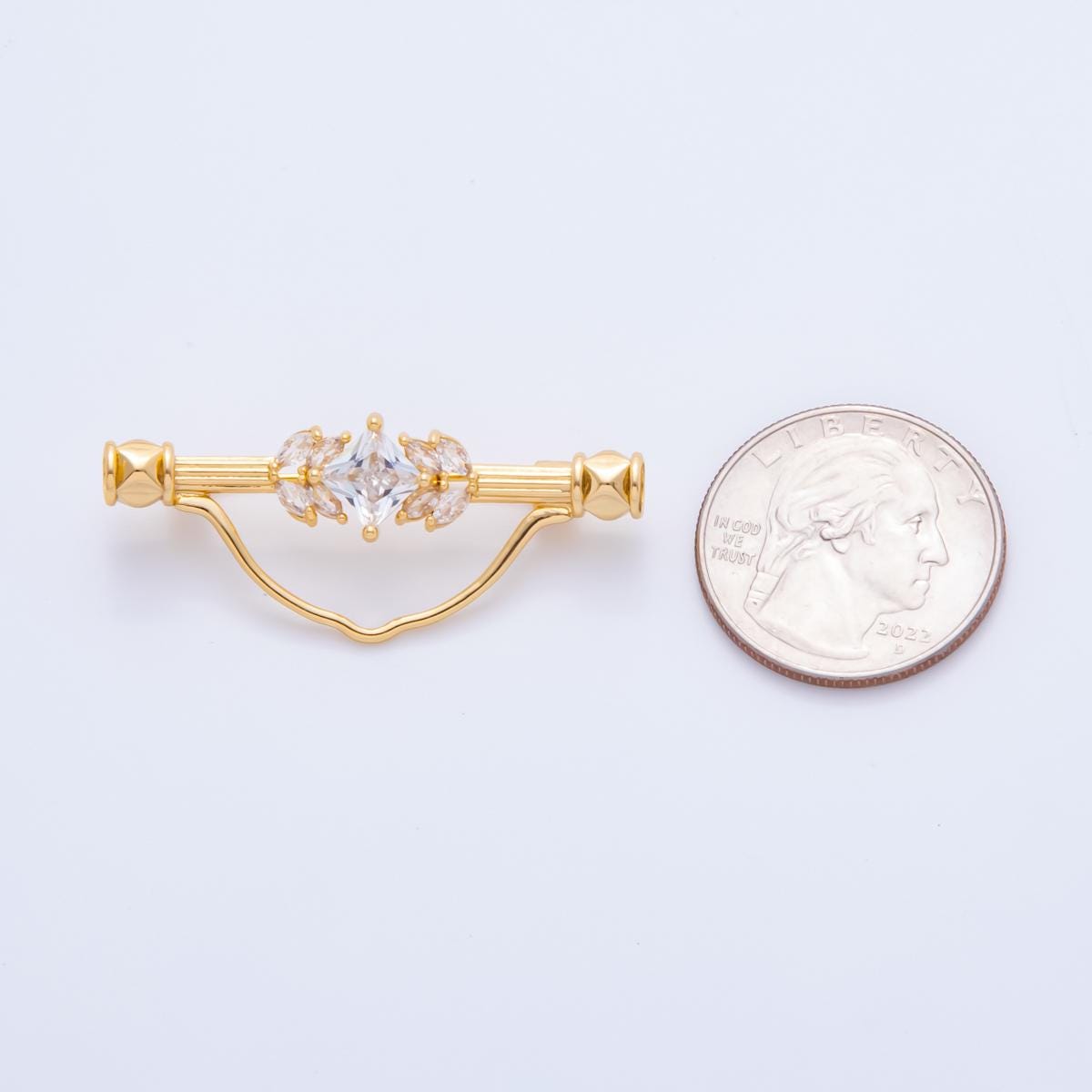 18K Gold Filled 42mm Cubic Zirconia Stone Fancy Safety Pin Brooch Bag Charm Finding | z-1235