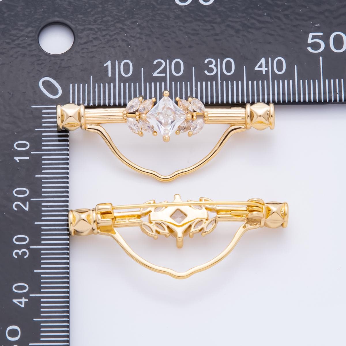 18K Gold Filled 42mm Cubic Zirconia Stone Fancy Safety Pin Brooch Bag Charm Finding | z-1235