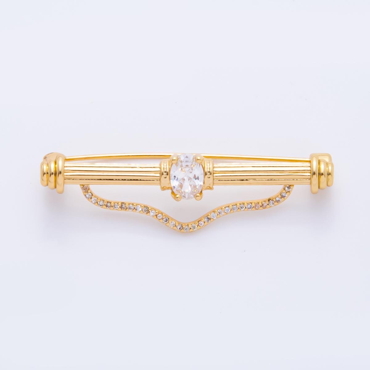 18K Gold Filled 42mm Cubic Zirconia Stone Fancy Safety Pin Brooch Bag Charm Finding | z-1235
