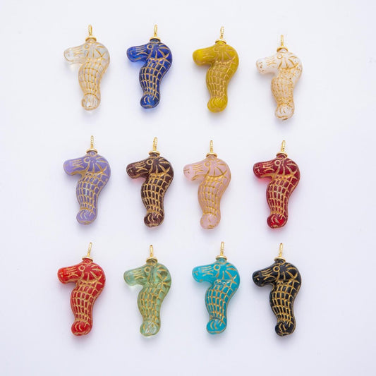 Dainty Czech Glass Beads Sea Horse Beads Charm Ocean Under the Sea Animal Beads Pendant Colorful Dumbo Necklace Bracelet Component AF-1342