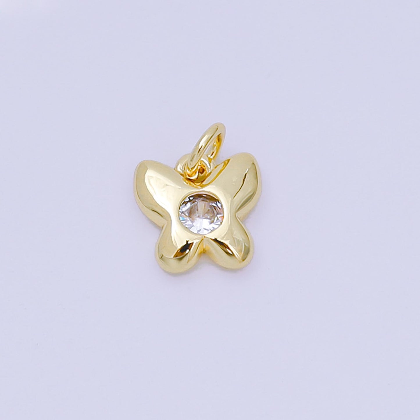 24K Gold Filled 8mm Round CZ Tiny Butterfly Mariposa Charm | M100