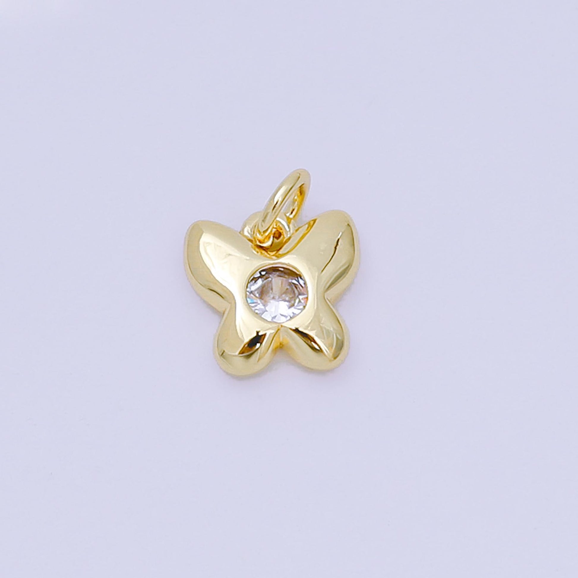 24K Gold Filled 8mm Round CZ Tiny Butterfly Mariposa Charm | M100