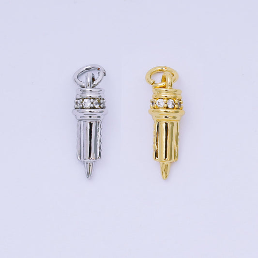 24K Gold Filled 16mm Micro Paved CZ Nurse's Syringe Charm | AH608