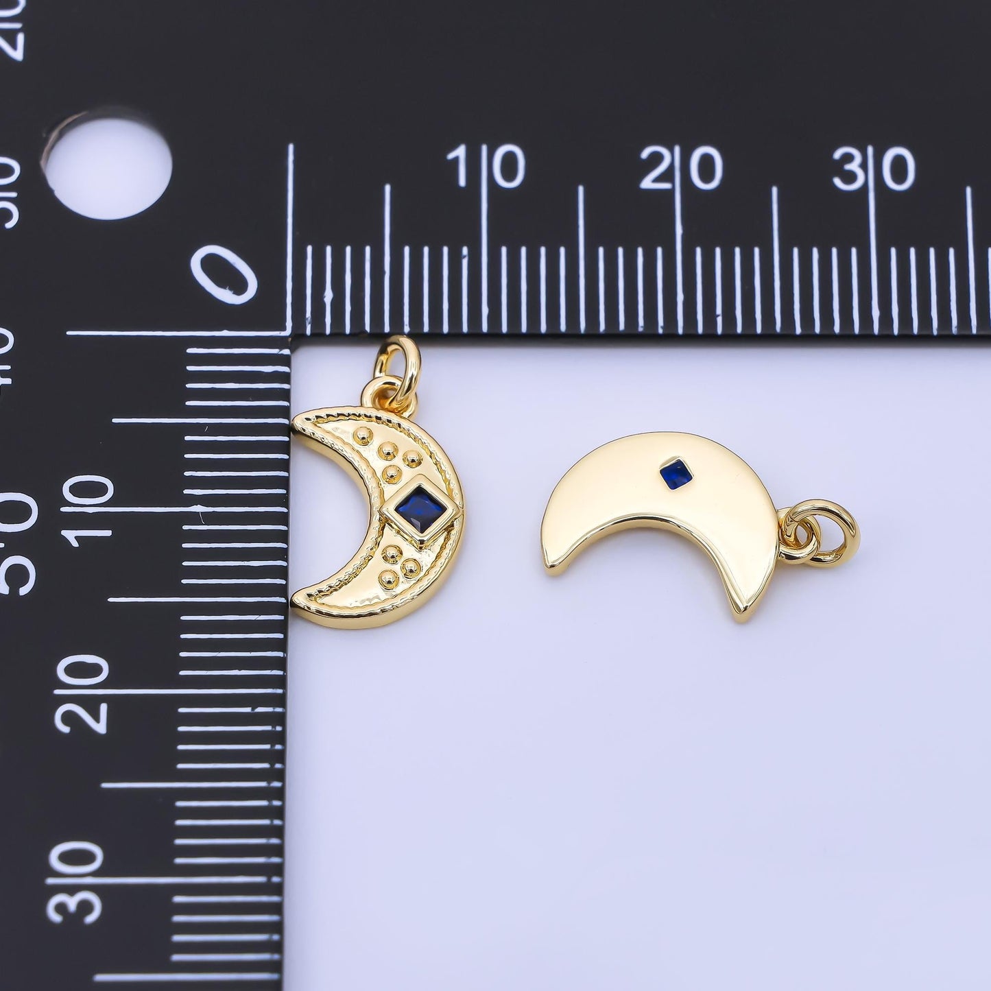 24K Gold Filled 14mm Purple Square CZ Celestial Crescent Moon Charm | AC1609