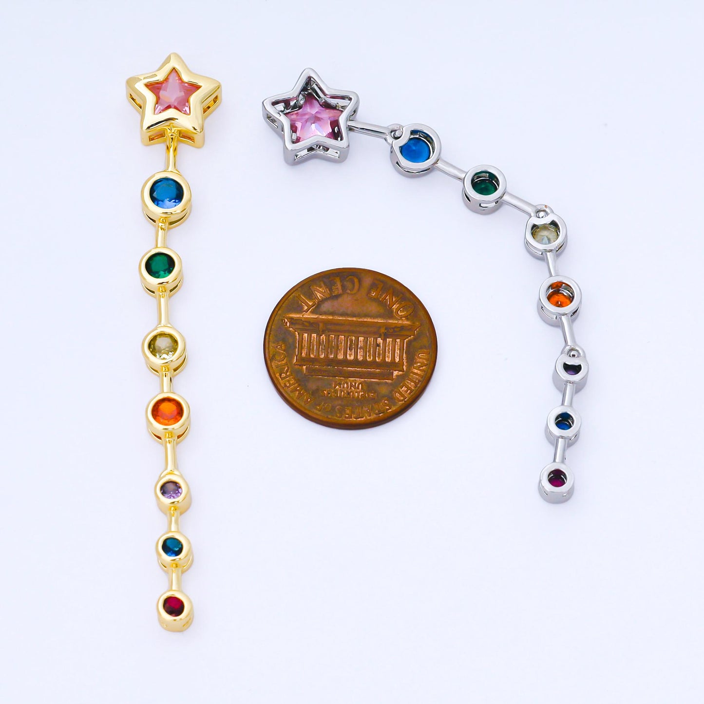 Pink Star Drop Charm with Multi Color cz Round drop 24k Gold Filled Lariat Necklace charm | b-482