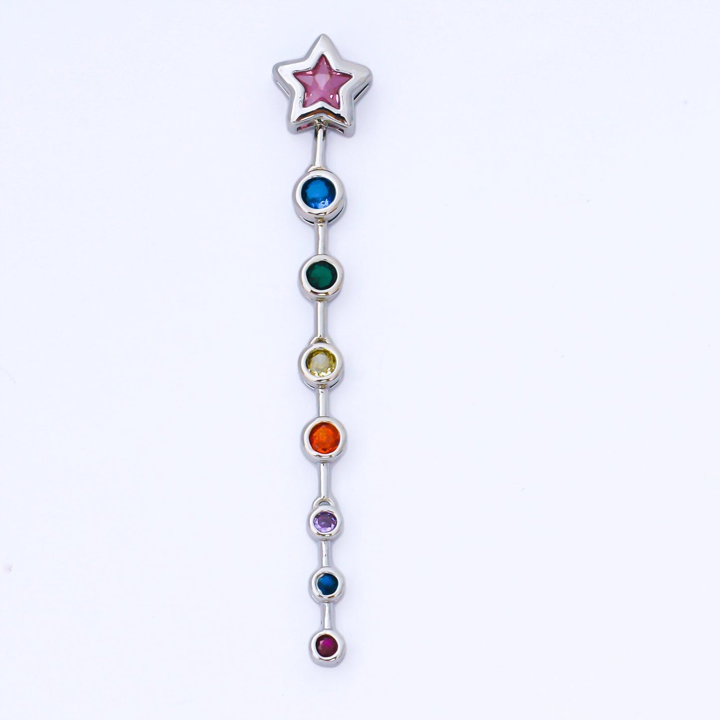 Pink Star Drop Charm with Multi Color cz Round drop 24k Gold Filled Lariat Necklace charm | b-482