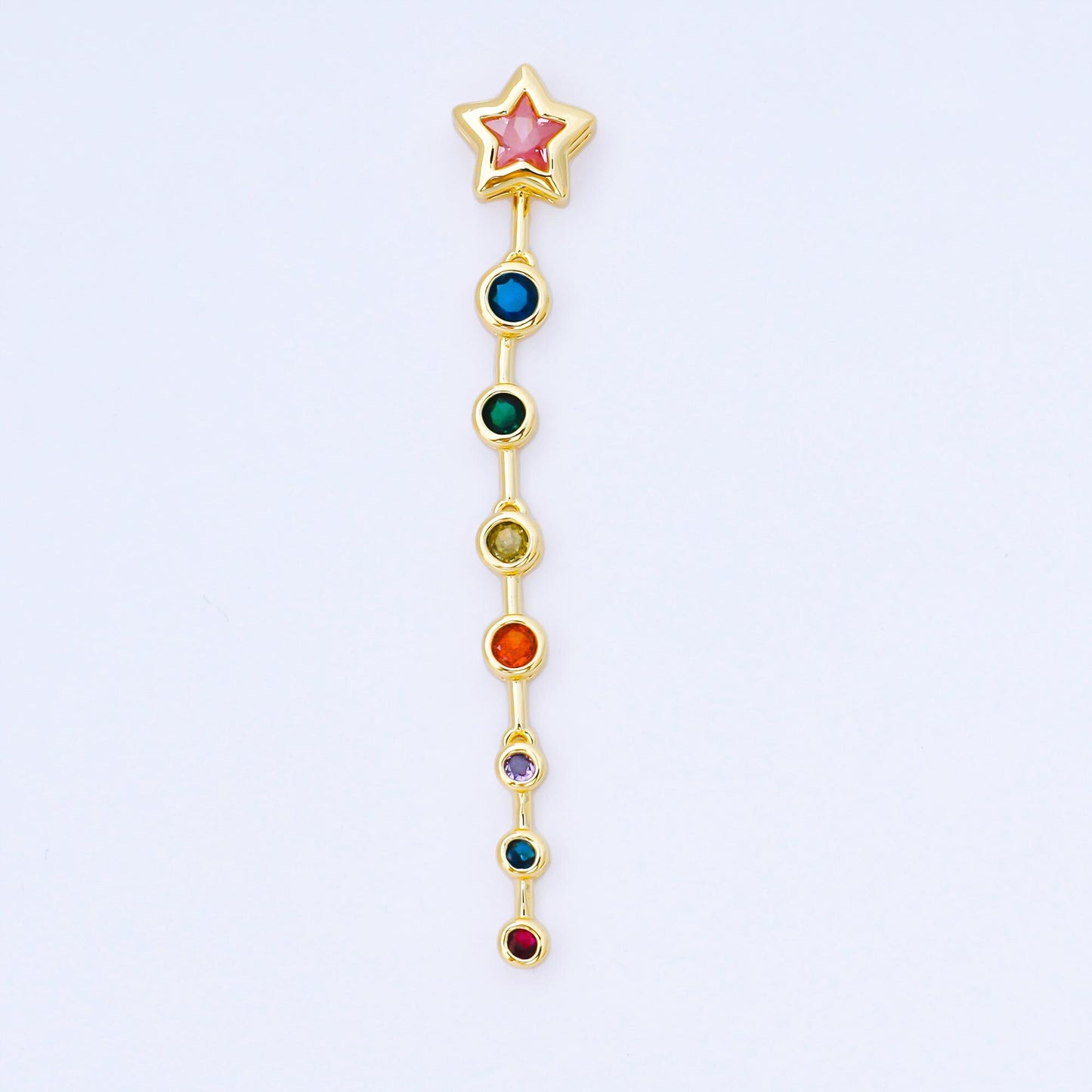 Pink Star Drop Charm with Multi Color cz Round drop 24k Gold Filled Lariat Necklace charm | b-482