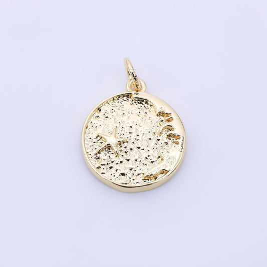 24K Gold Filled 17mm Sea Star Coast Medallion Coin Charm | AC1608