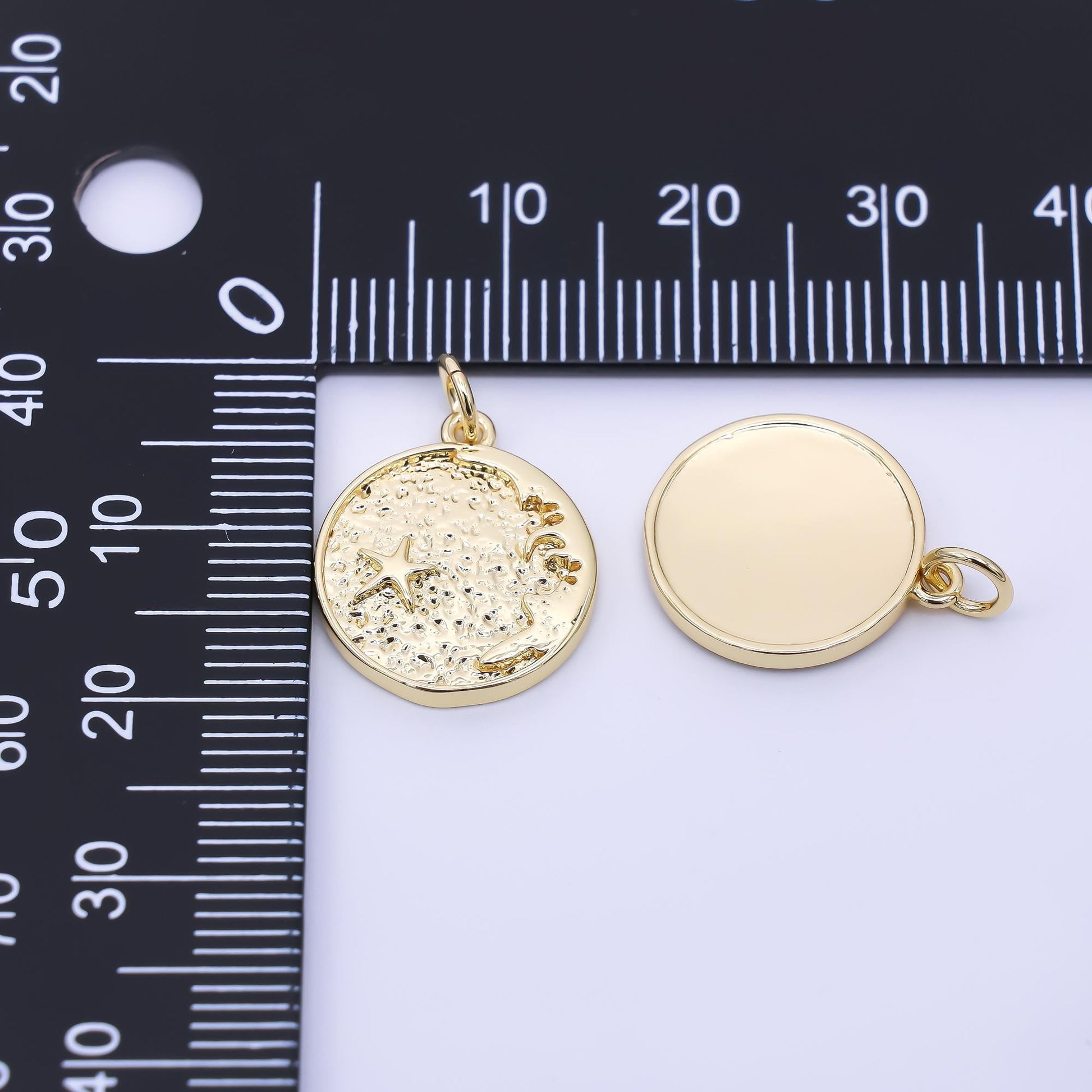 24K Gold Filled 17mm Sea Star Coast Medallion Coin Charm | AC1608
