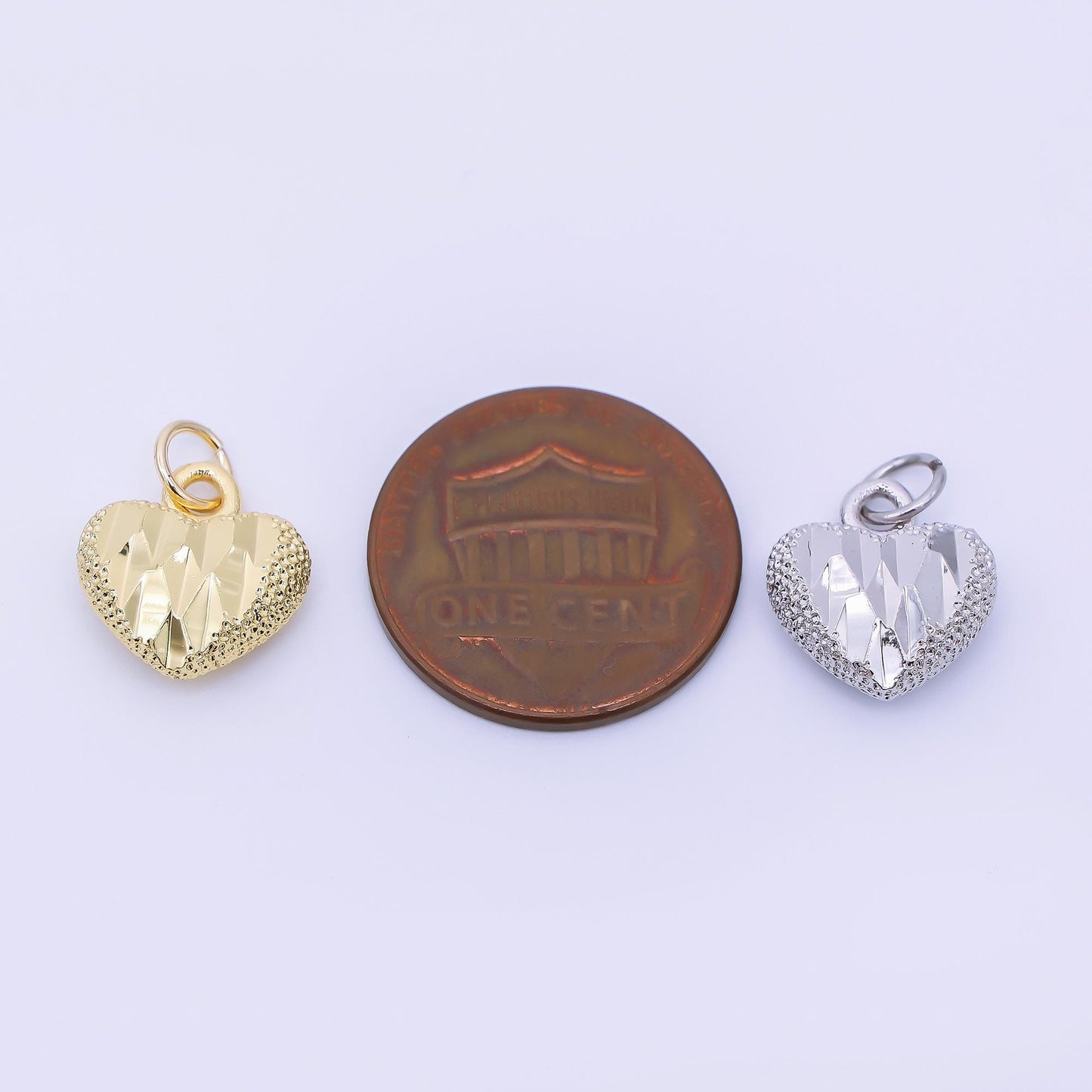 24K Gold Filled 13mm Dotted Textured Heart Charm in Gold & Silver | AC1601