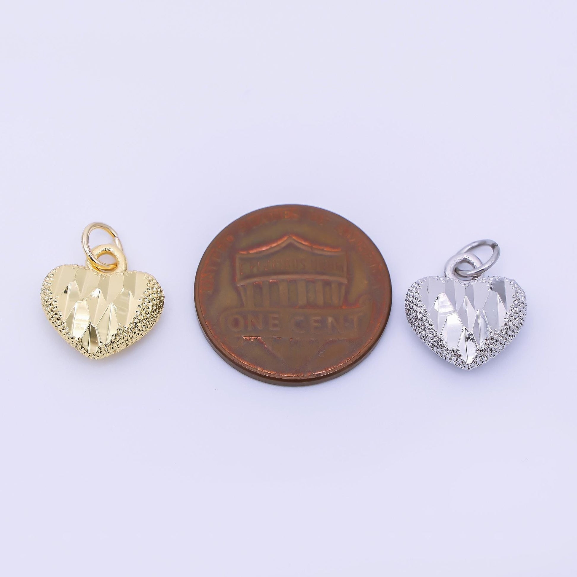 24K Gold Filled 13mm Dotted Textured Heart Charm in Gold & Silver | AC1601