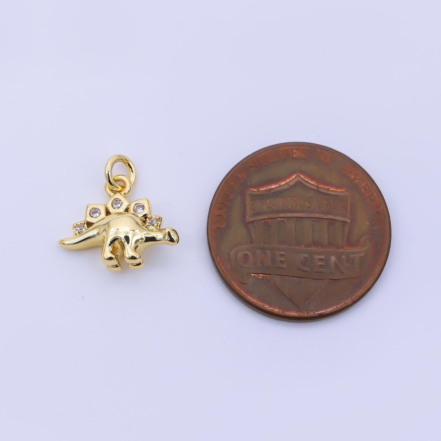 24K Gold Filled 10mm Micro Paved CZ Monstrous Lizard Stegosaurus Dinosaur Charm | AJ397