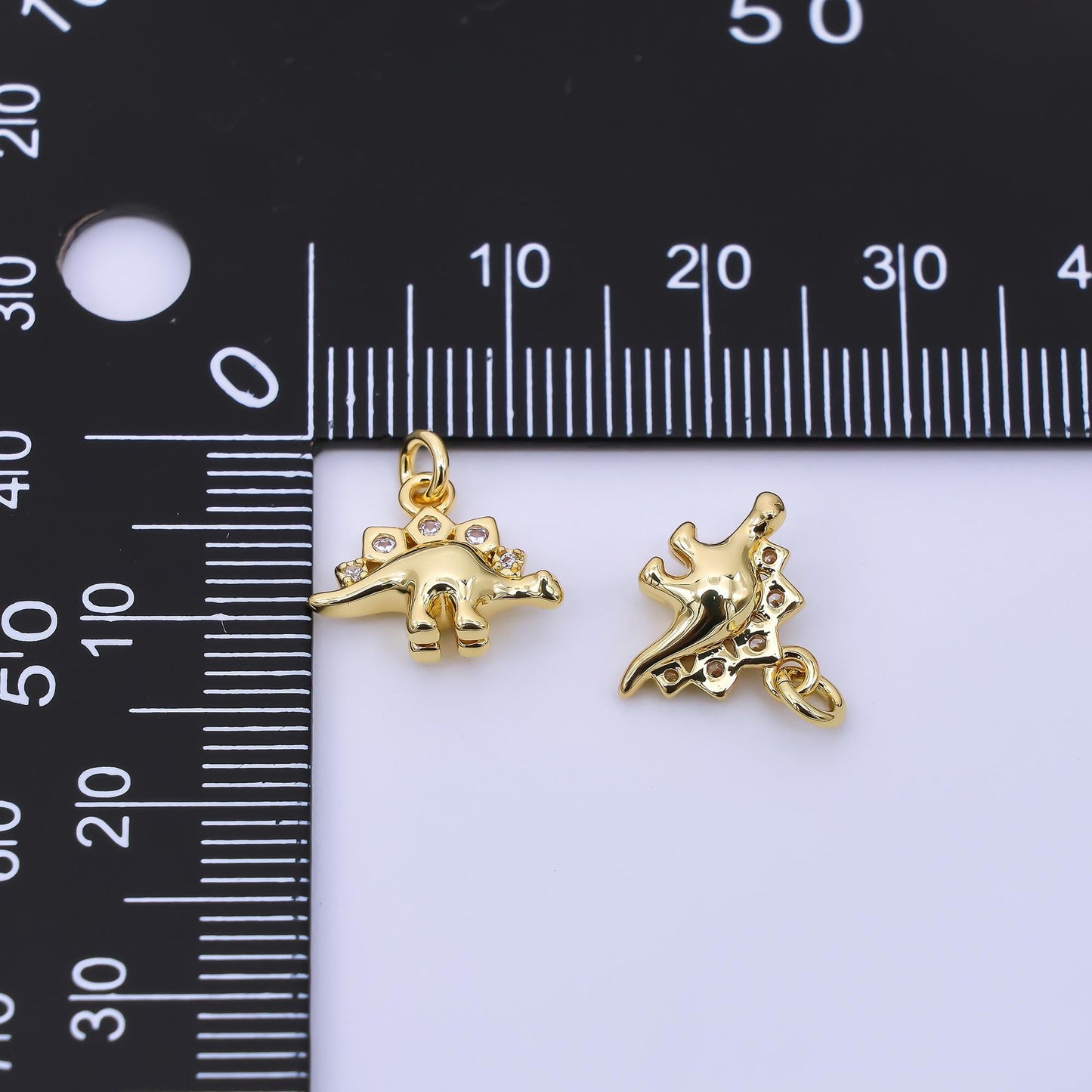 24K Gold Filled 10mm Micro Paved CZ Monstrous Lizard Stegosaurus Dinosaur Charm | AJ397