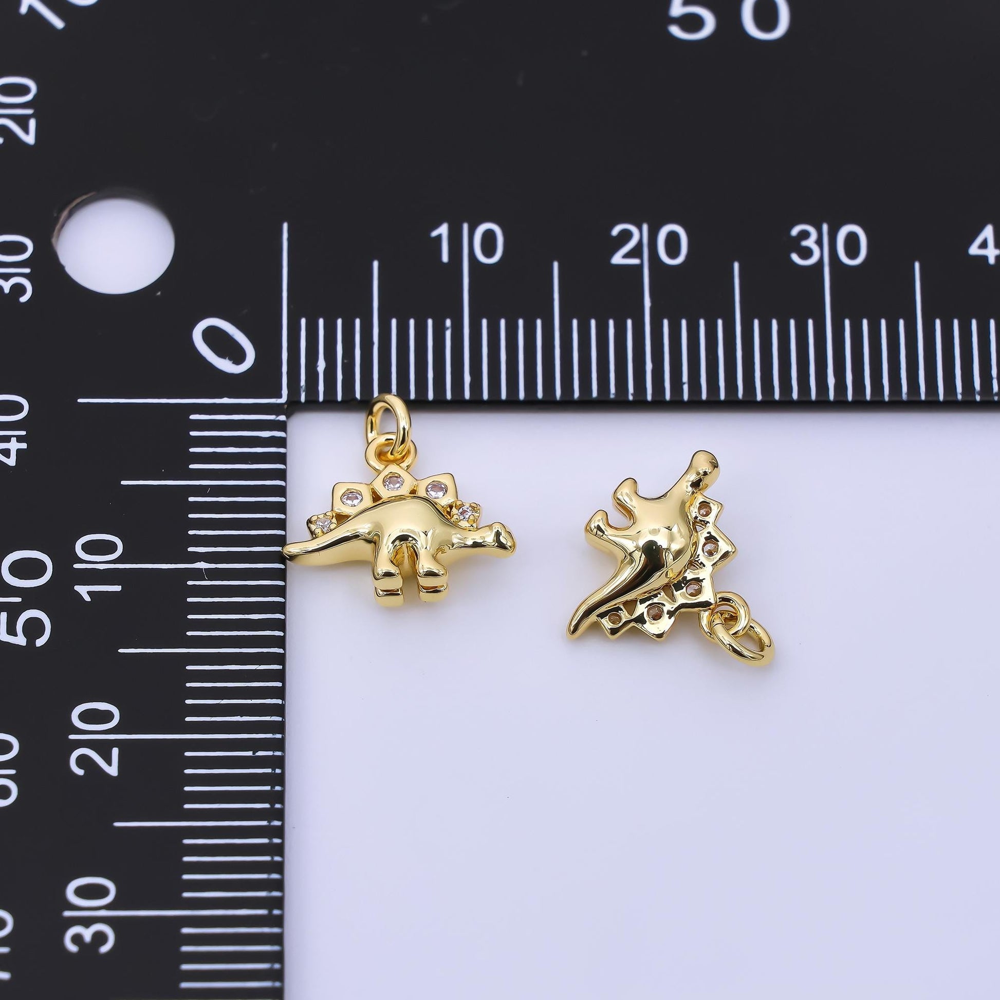 24K Gold Filled 10mm Micro Paved CZ Monstrous Lizard Stegosaurus Dinosaur Charm | AJ397