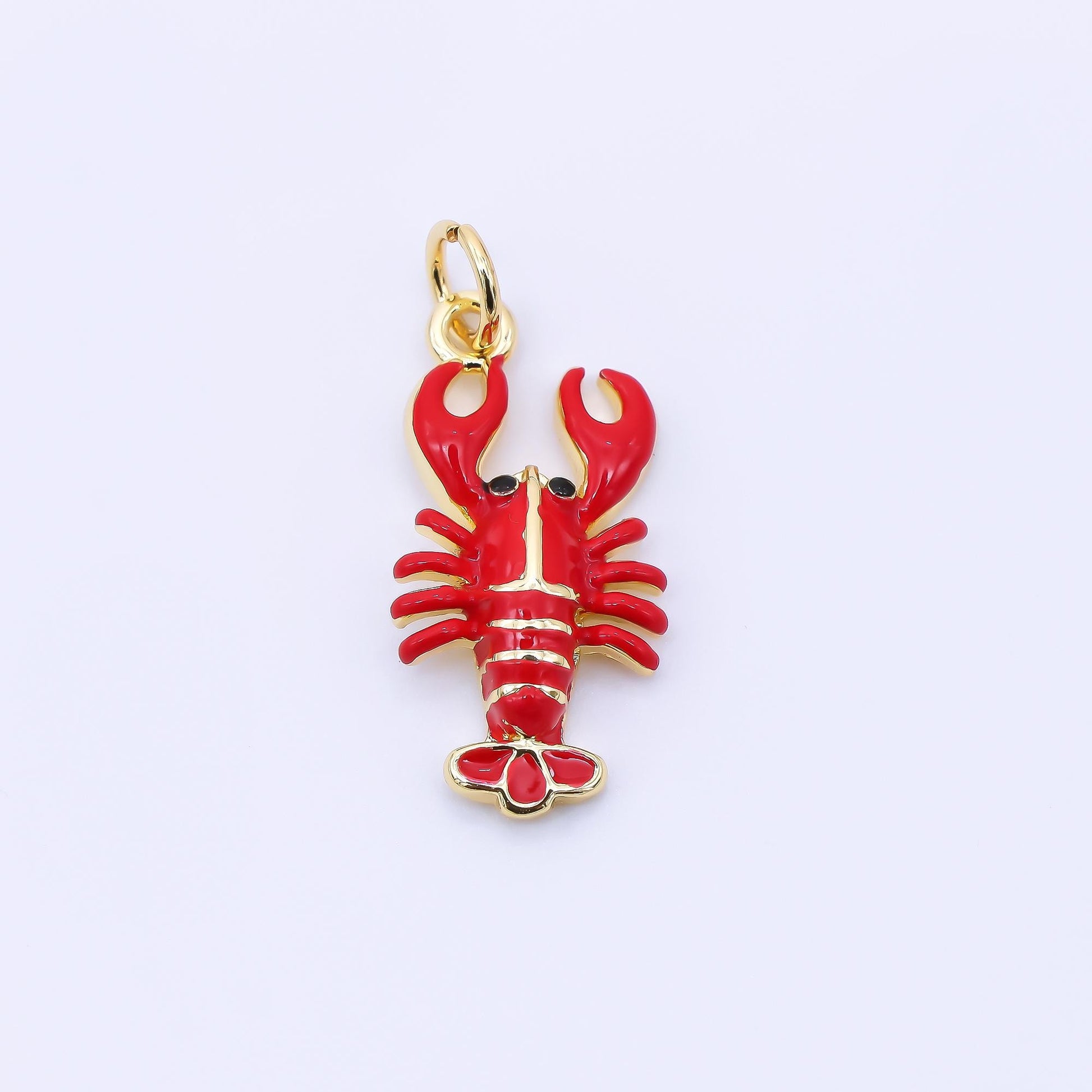 24K Gold Filled 20.5mm Hand-Painted Enamel Red Crawfish Lobster Charm | AJ390