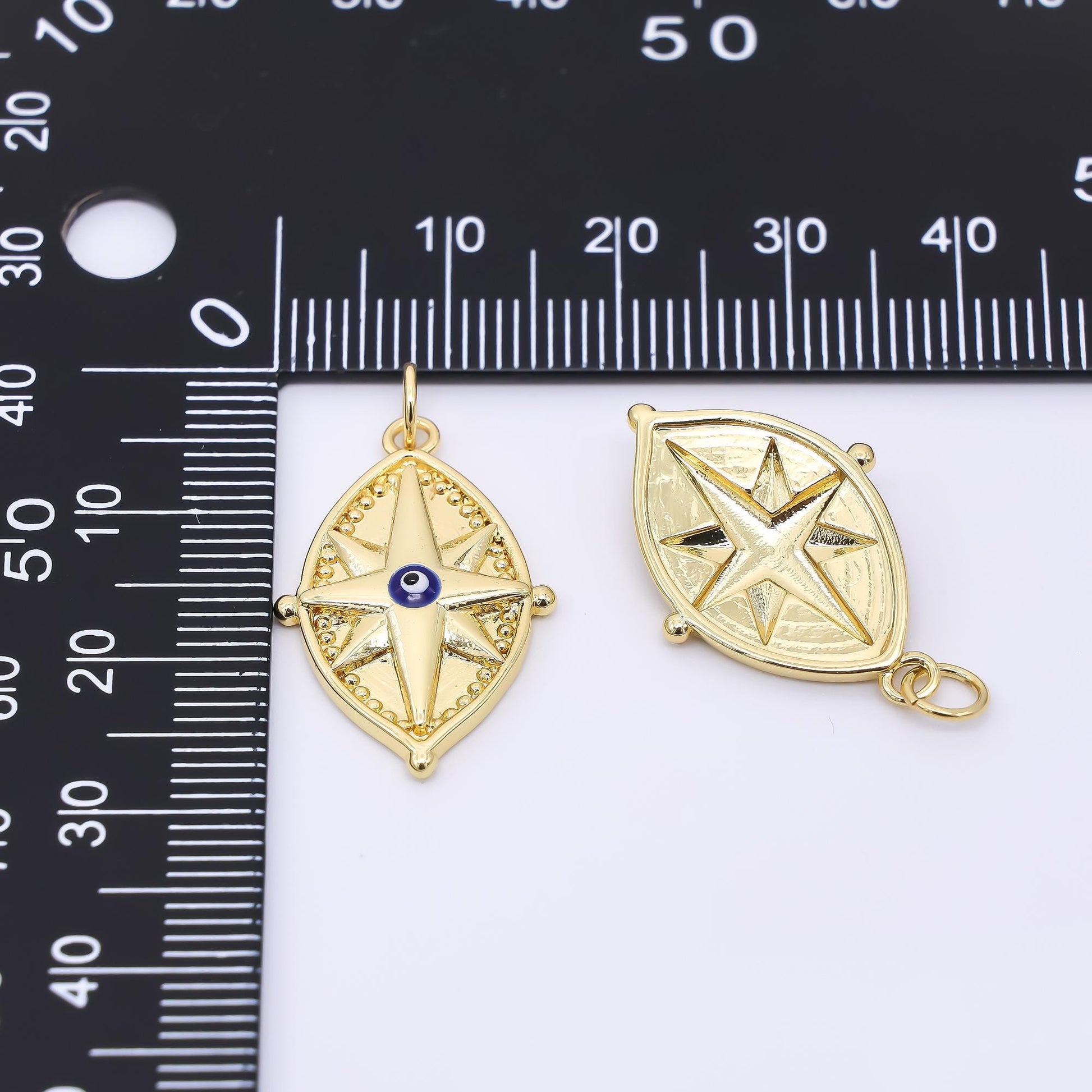 24K Gold Filled 24.5mm Celestial Northern Star Compass Charm | AC1606